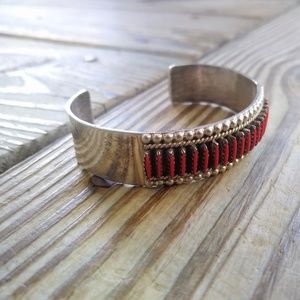 Native American sterling red coral Zuni bracelet